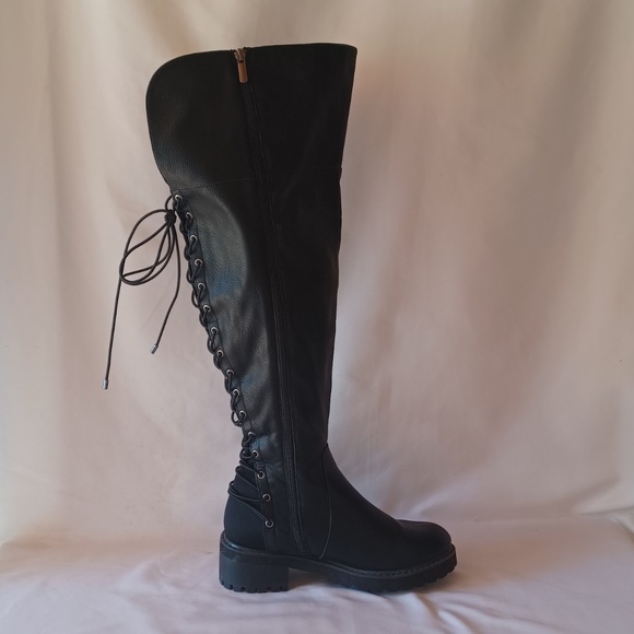 Torrid Corset Back Boots Black Vegan Leather Over The Knee Extra Wide 7.5WW - Picture 3 of 11